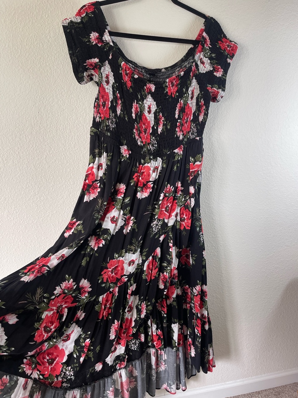 Torrid Black Floral Challis Maxi Off-Shoulder Dress Size 2 (2x)